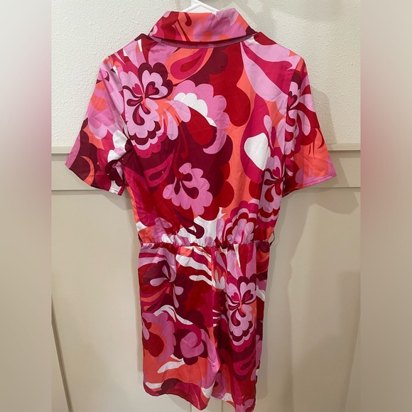 NWT Ciebon Pink Orange Floral Romper 70’s Pattern with Pockets Size Small - Picture 6 of 6